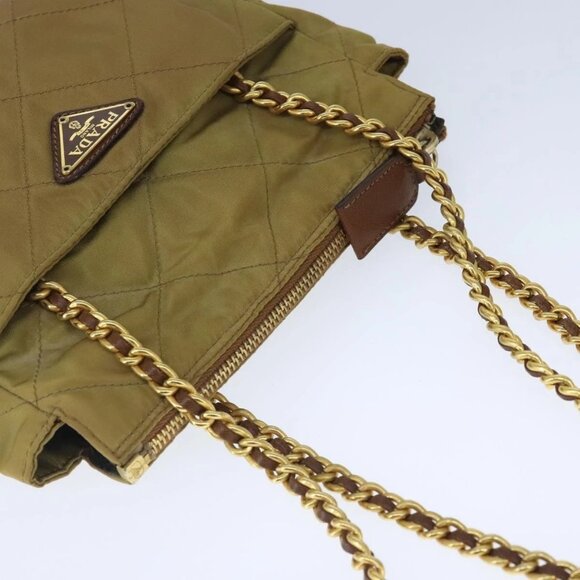 PRADA Chain Shoulder Bag Nylon Beige Gold Auth - Picture 9 of 15